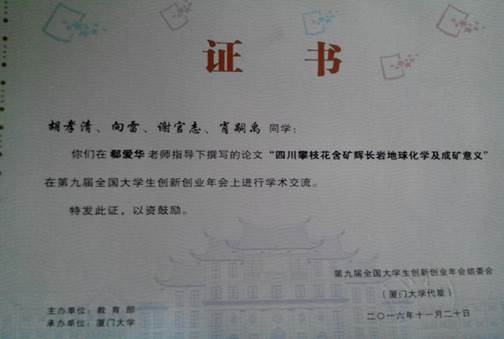 获奖证书